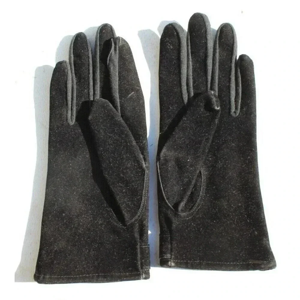 Vintage Retro Black Wrist LENGTH WOMENS Gloves X-Small Suede & Vinyl
